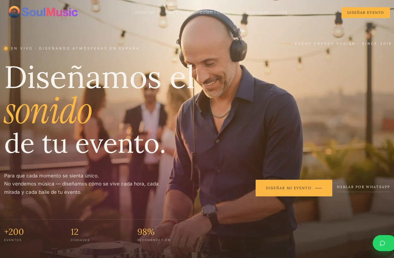 Hero de la web de Soul Music diseñada por Web Evolution