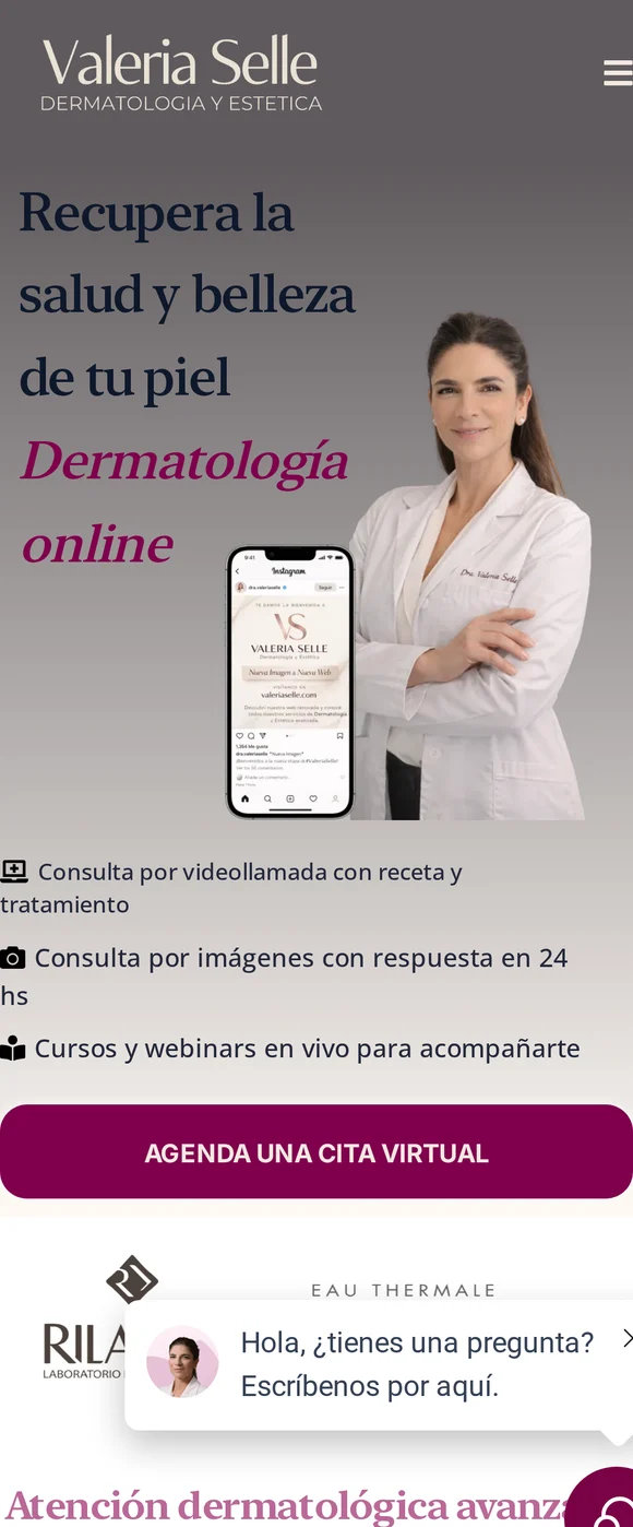 Versión móvil de la web de Dra. Valeria Selle